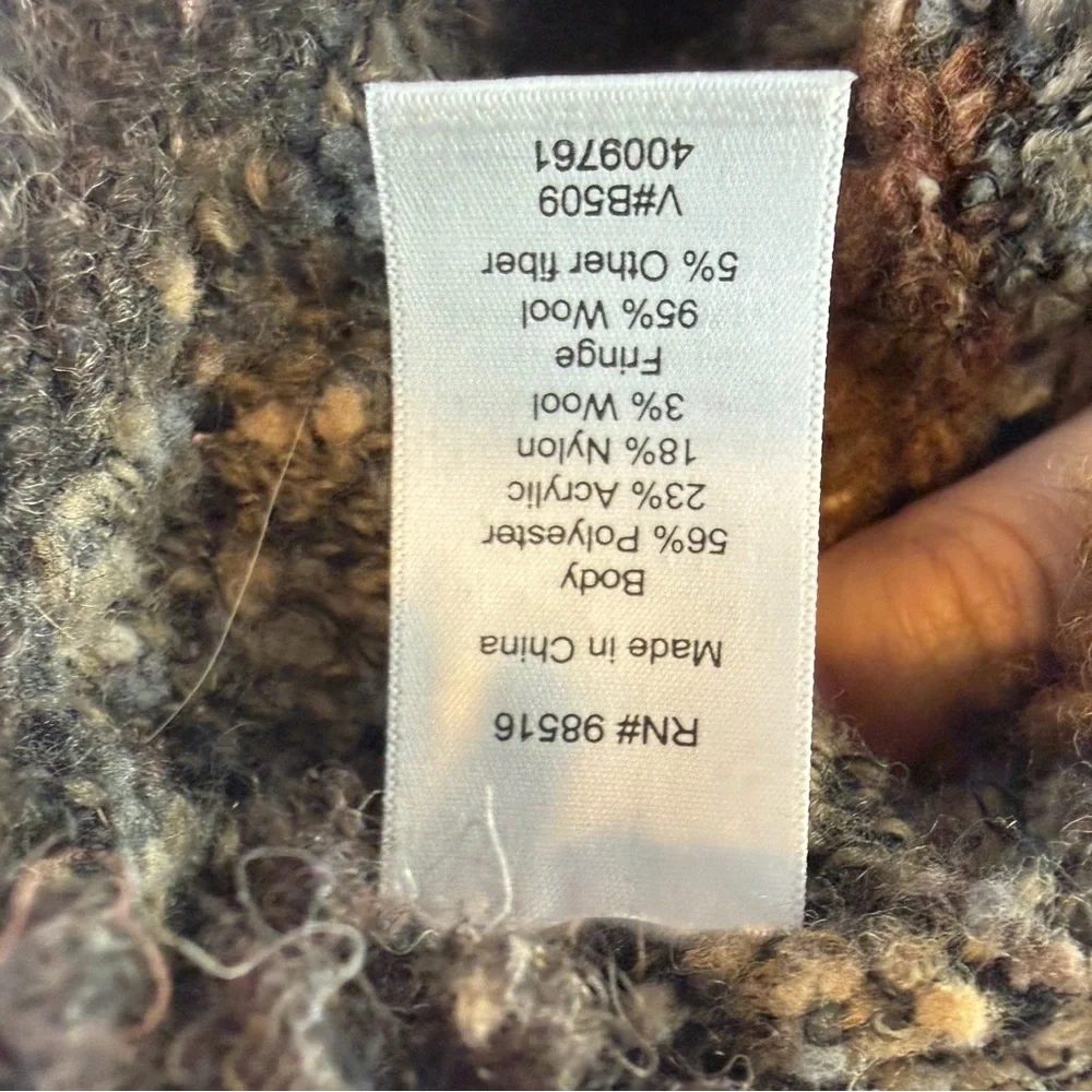 Coldwater Creek Rustic Boho Brown Wool Blend Knit Tweed Cardigan